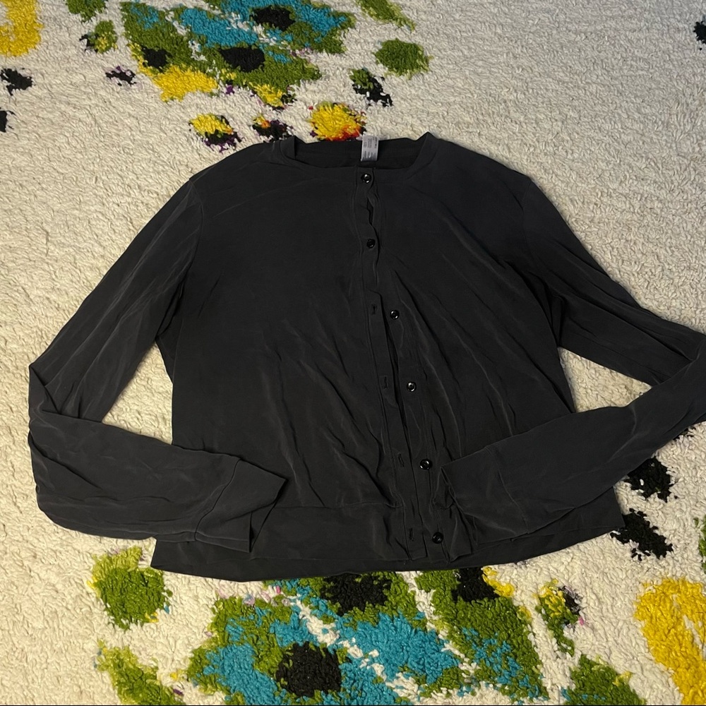 American apparel navy blue black button up long sleeve